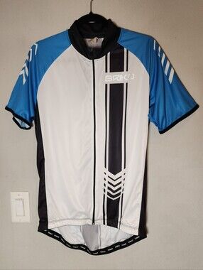 Briko Full Zip Short Sleeve Cycling Jersey Shirt White Blue Black Size XL